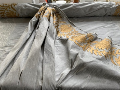 Grey Silk with Metallic Gold Applique Border